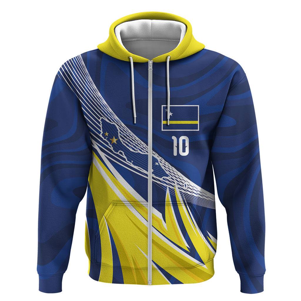 Curacao National Football Custom Hoodie Abstract Sharp Wave Pattern Sporty Style with Map