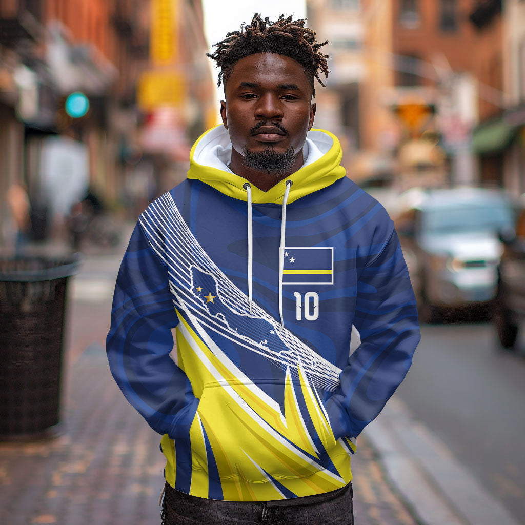 Curacao National Football Custom Hoodie Abstract Sharp Wave Pattern Sporty Style with Map