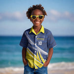 Curacao National Football Custom Kid Hawaiian Shirt Abstract Sharp Wave Pattern Sporty Style with Map