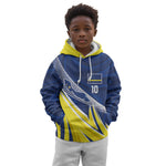 Curacao National Football Custom Kid Hoodie Abstract Sharp Wave Pattern Sporty Style with Map