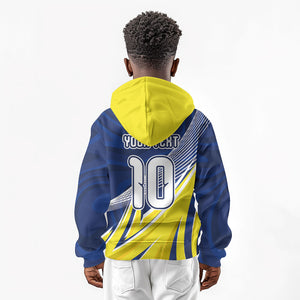 Curacao National Football Custom Kid Hoodie Abstract Sharp Wave Pattern Sporty Style with Map