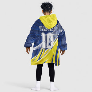 Curacao National Football Custom Kid Wearable Blanket Hoodie Abstract Sharp Wave Pattern Sporty Style with Map