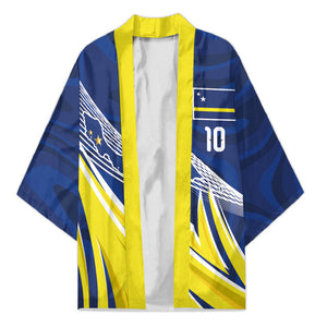 Curacao National Football Custom Kimono Abstract Sharp Wave Pattern Sporty Style with Map