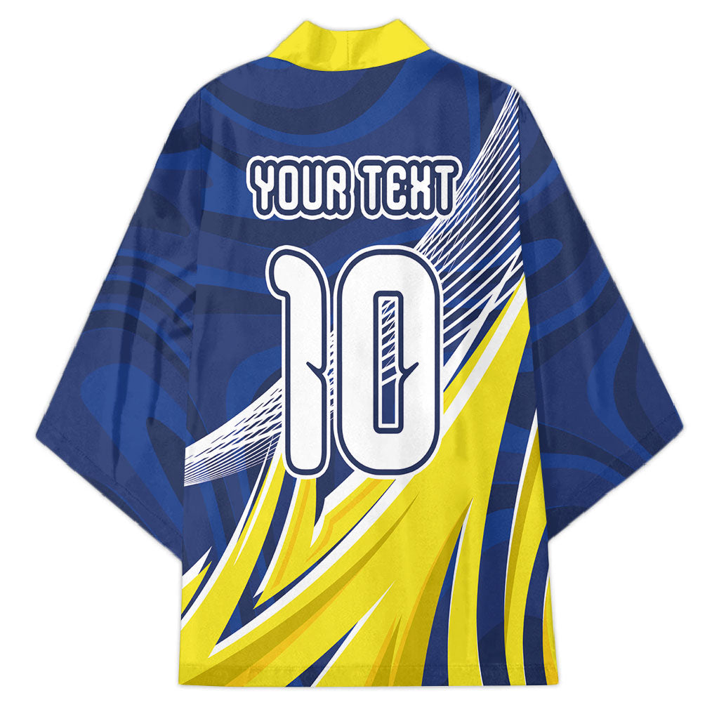 Curacao National Football Custom Kimono Abstract Sharp Wave Pattern Sporty Style with Map