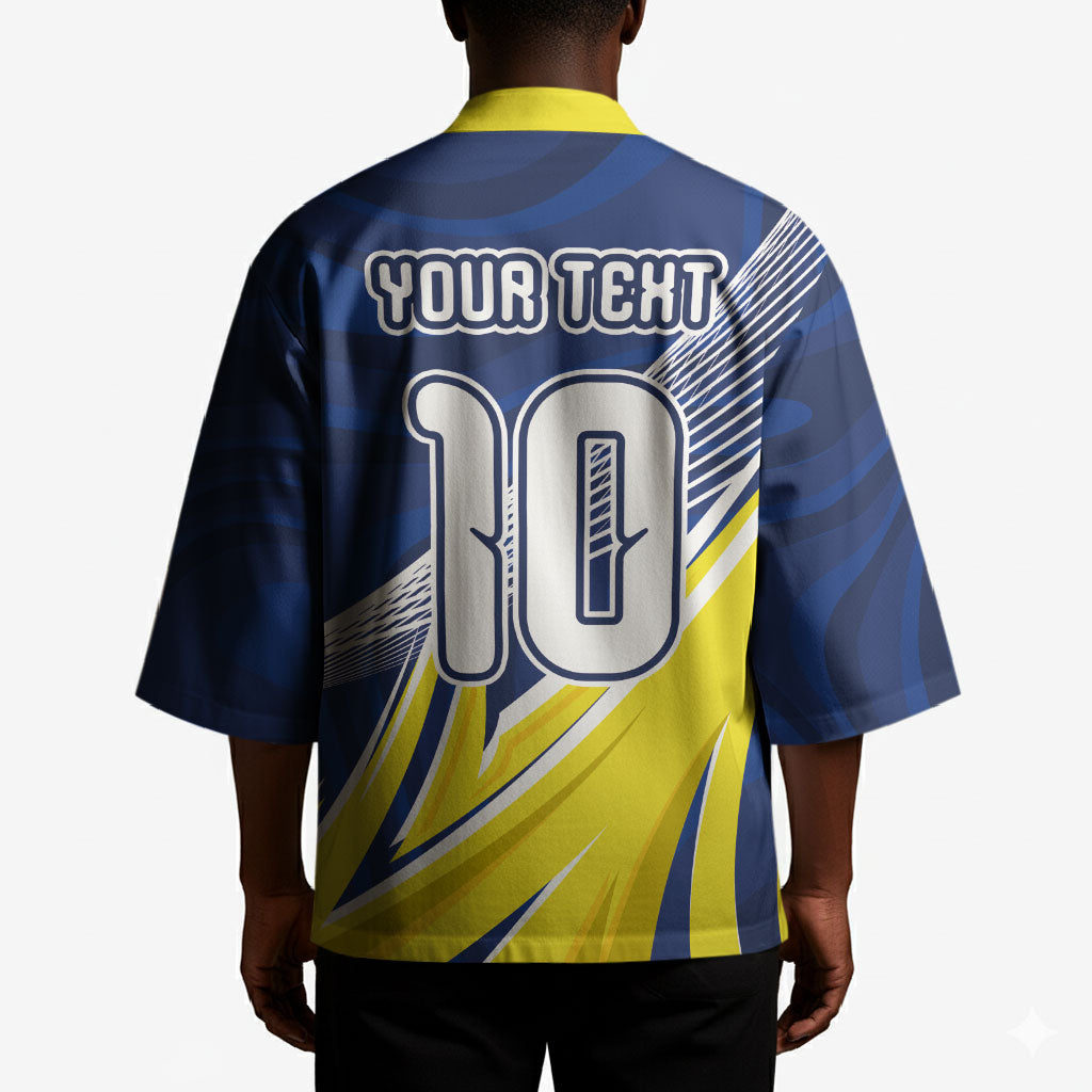 Curacao National Football Custom Kimono Abstract Sharp Wave Pattern Sporty Style with Map