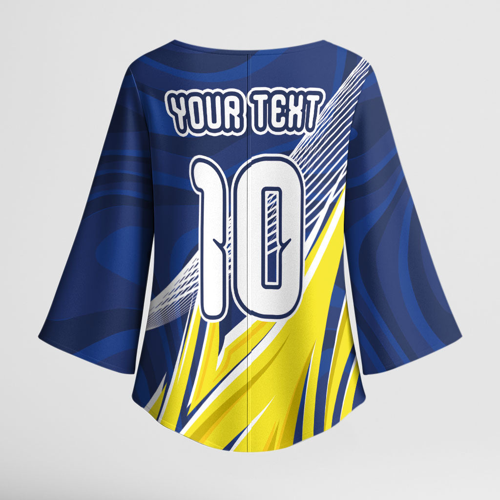 Curacao National Football Custom Kimono Sleeve Blouse Abstract Sharp Wave Pattern Sporty Style with Map