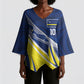 Curacao National Football Custom Kimono Sleeve Blouse Abstract Sharp Wave Pattern Sporty Style with Map