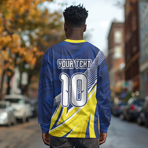 Curacao National Football Custom Long Sleeve Shirt Abstract Sharp Wave Pattern Sporty Style with Map