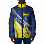 Curacao National Football Custom Padded Jacket Abstract Sharp Wave Pattern Sporty Style with Map