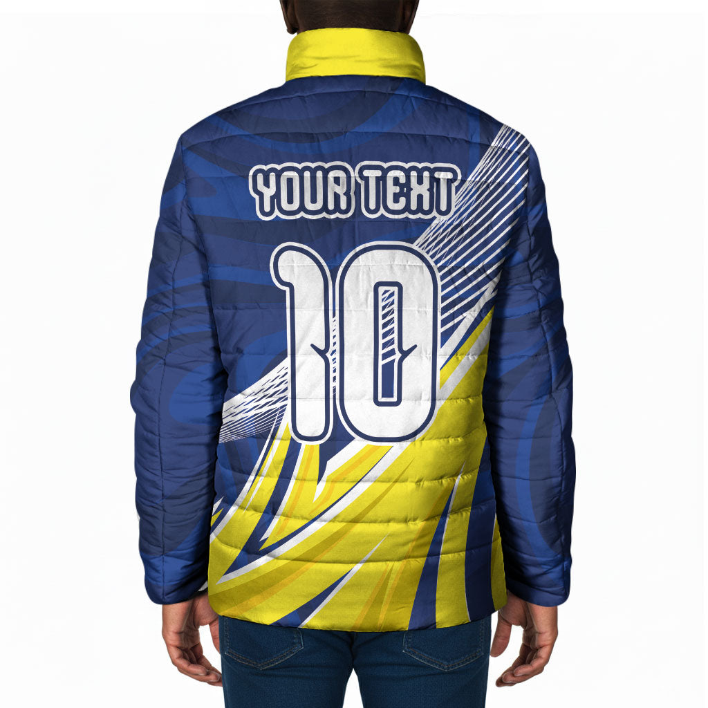 Curacao National Football Custom Padded Jacket Abstract Sharp Wave Pattern Sporty Style with Map