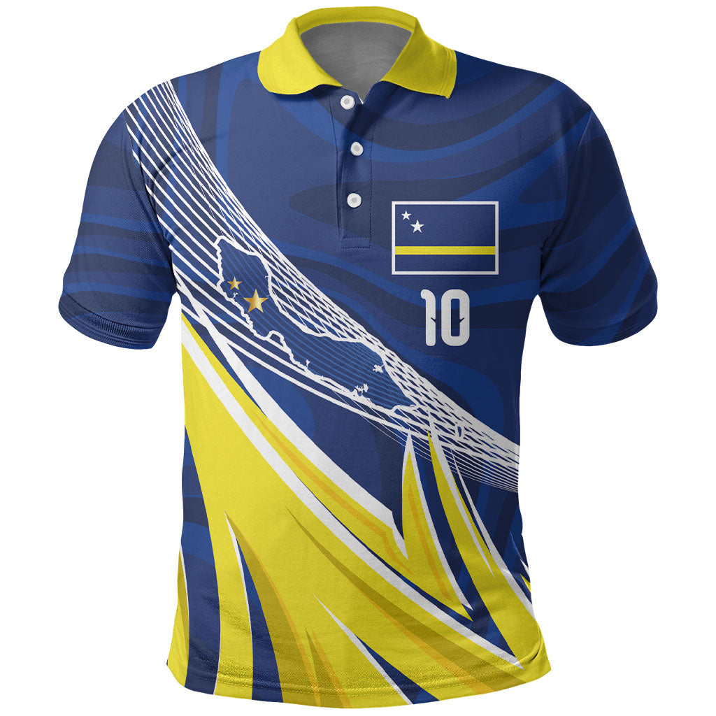 Curacao National Football Custom Polo Shirt Abstract Sharp Wave Pattern Sporty Style with Map