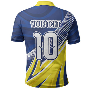 Curacao National Football Custom Polo Shirt Abstract Sharp Wave Pattern Sporty Style with Map