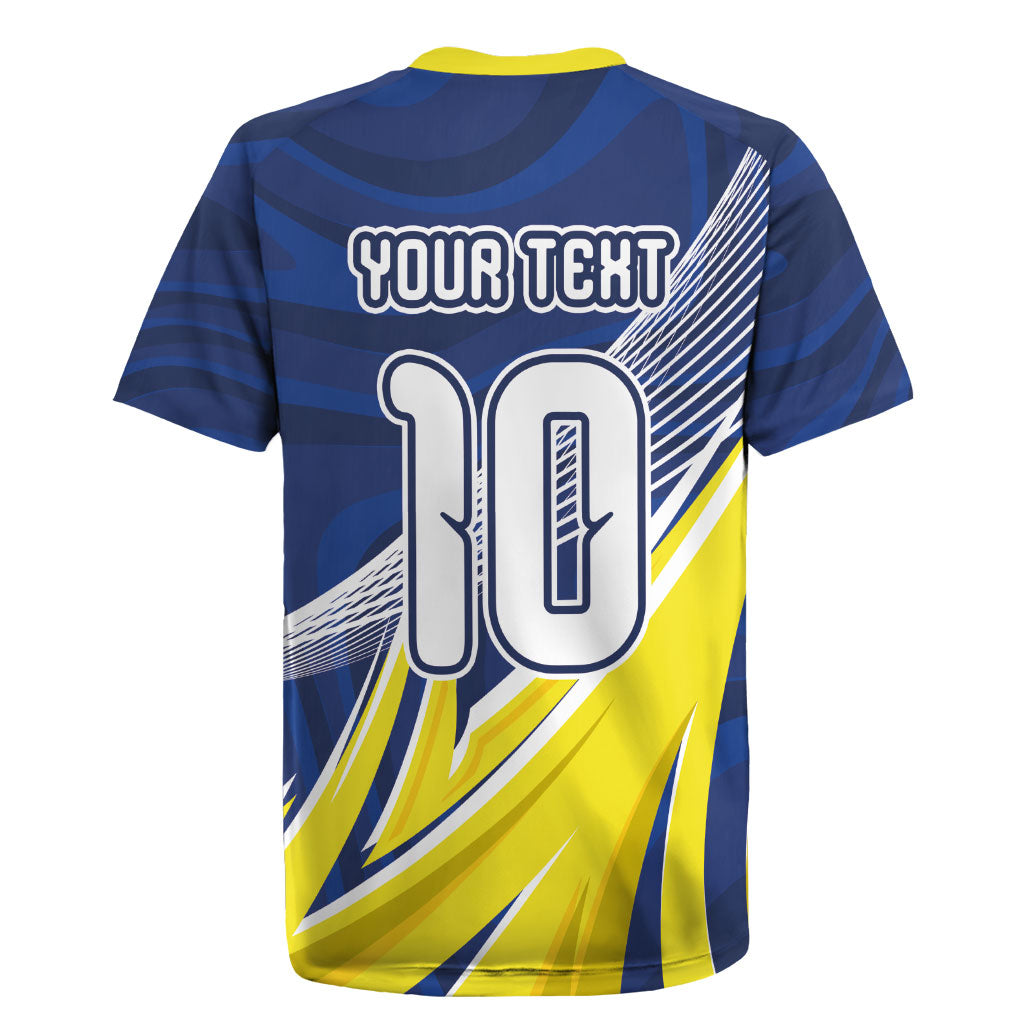 Curacao National Football Custom Rugby Jersey Abstract Sharp Wave Pattern Sporty Style with Map