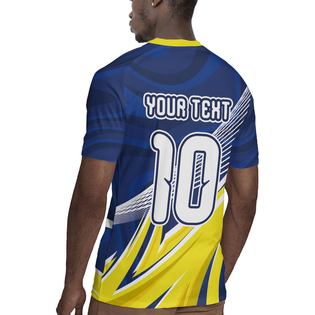 Curacao National Football Custom Rugby Jersey Abstract Sharp Wave Pattern Sporty Style with Map