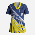 Curacao National Football Custom Scrub Top Abstract Sharp Wave Pattern Sporty Style with Map