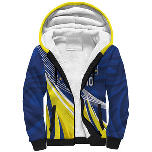 Curacao National Football Custom Sherpa Hoodie Abstract Sharp Wave Pattern Sporty Style with Map