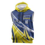 Curacao National Football Custom Sleeveless Hoodie Abstract Sharp Wave Pattern Sporty Style with Map