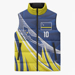 Curacao National Football Custom Sleeveless Puffer Jacket Abstract Sharp Wave Pattern Sporty Style with Map