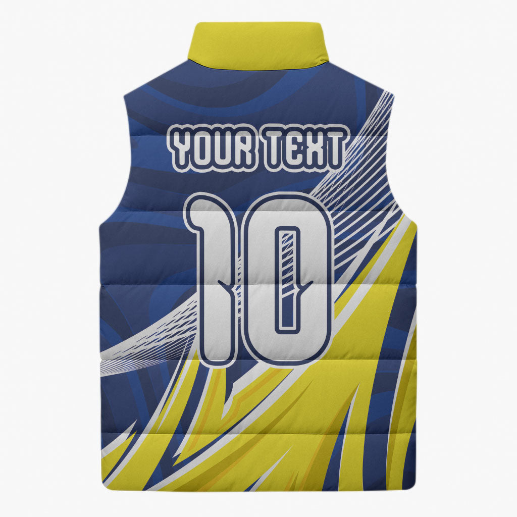 Curacao National Football Custom Sleeveless Puffer Jacket Abstract Sharp Wave Pattern Sporty Style with Map