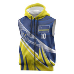 Curacao National Football Custom Sleeveless Zip Hoodie Abstract Sharp Wave Pattern Sporty Style with Map