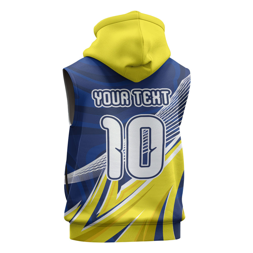 Curacao National Football Custom Sleeveless Zip Hoodie Abstract Sharp Wave Pattern Sporty Style with Map
