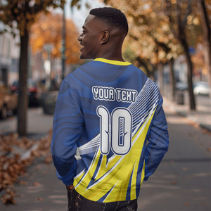 Curacao National Football Custom Sweatshirt Abstract Sharp Wave Pattern Sporty Style with Map