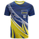 Curacao National Football Custom T shirt Abstract Sharp Wave Pattern Sporty Style with Map