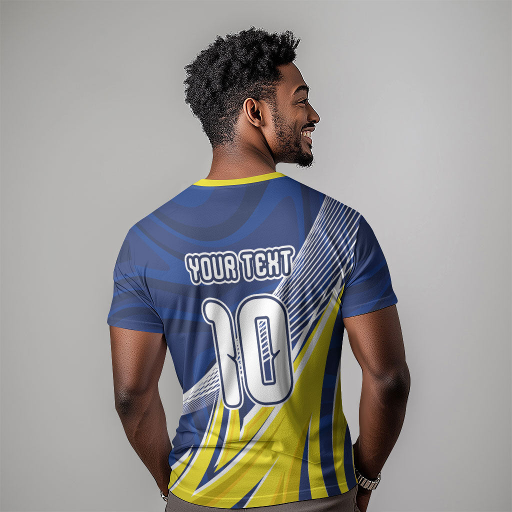 Curacao National Football Custom T shirt Abstract Sharp Wave Pattern Sporty Style with Map