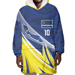 Curacao National Football Custom Wearable Blanket Hoodie Abstract Sharp Wave Pattern Sporty Style with Map