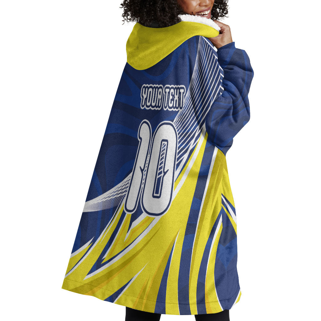 Curacao National Football Custom Wearable Blanket Hoodie Abstract Sharp Wave Pattern Sporty Style with Map
