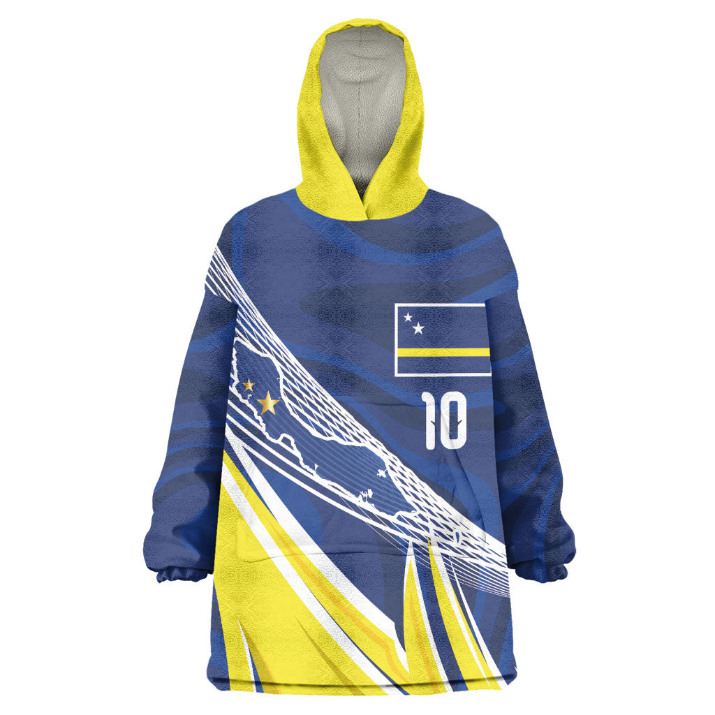Curacao National Football Custom Wearable Blanket Hoodie Abstract Sharp Wave Pattern Sporty Style with Map