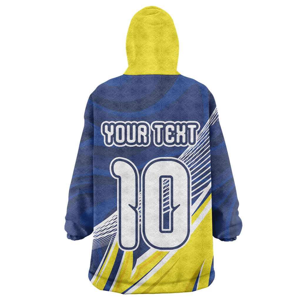 Curacao National Football Custom Wearable Blanket Hoodie Abstract Sharp Wave Pattern Sporty Style with Map