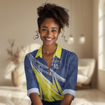 Curacao National Football Custom Women Casual Shirt Abstract Sharp Wave Pattern Sporty Style with Map