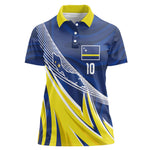 Curacao National Football Custom Women Polo Shirt Abstract Sharp Wave Pattern Sporty Style with Map