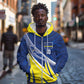 Curacao National Football Custom Zip Hoodie Abstract Sharp Wave Pattern Sporty Style with Map