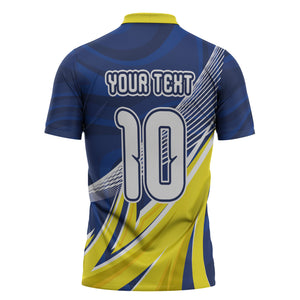 Curacao National Football Custom Zipper Polo Shirt Abstract Sharp Wave Pattern Sporty Style with Map