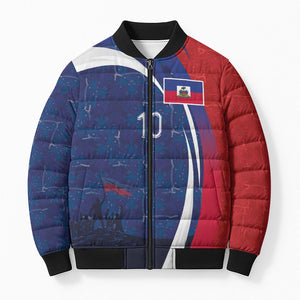 Haiti Football Custom Bomber Puffer Jacket Abstract Graphic Style Patriotic