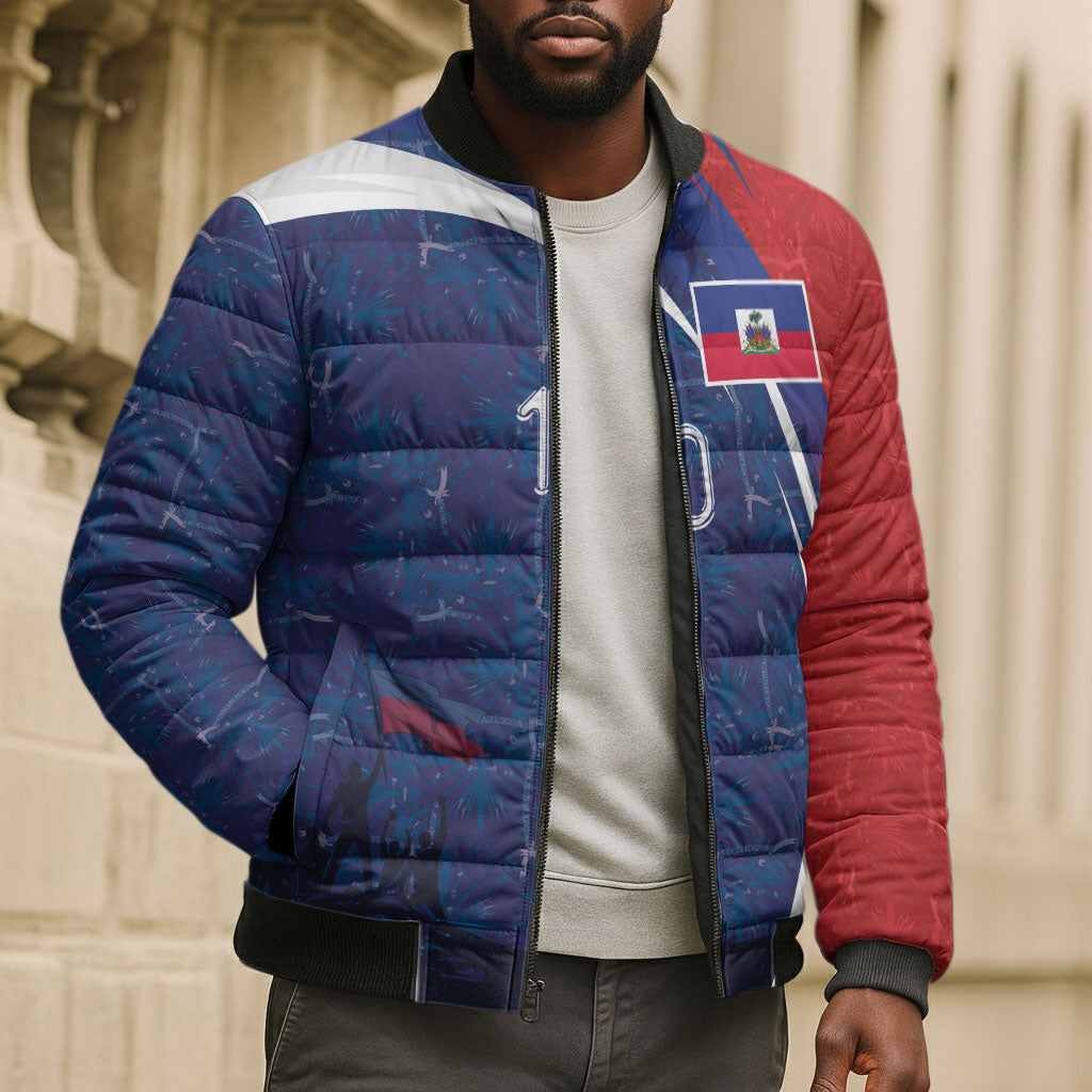 Haiti Football Custom Bomber Puffer Jacket Abstract Graphic Style Patriotic