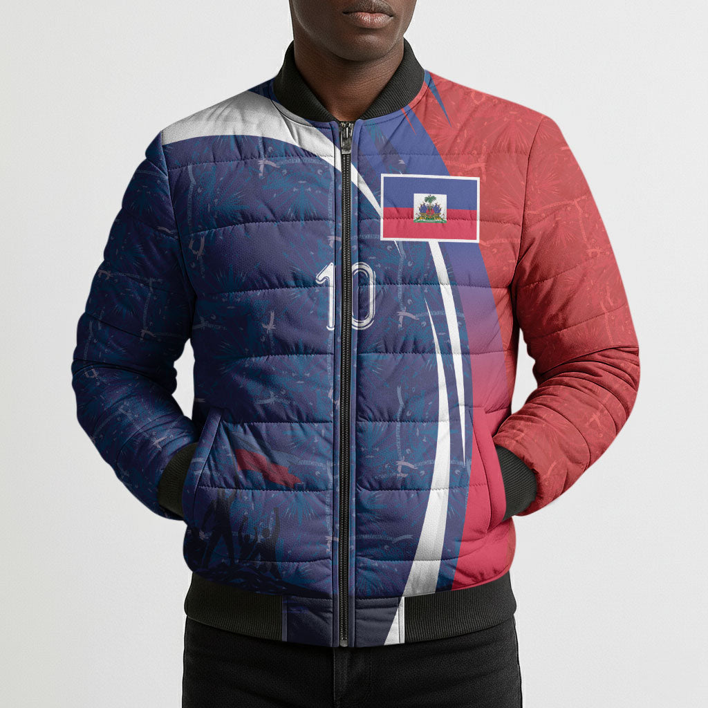 Haiti Football Custom Bomber Puffer Jacket Abstract Graphic Style Patriotic