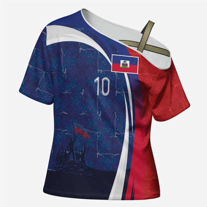 Haiti Football Custom Cross Shoulder Shirt Abstract Graphic Style Patriotic