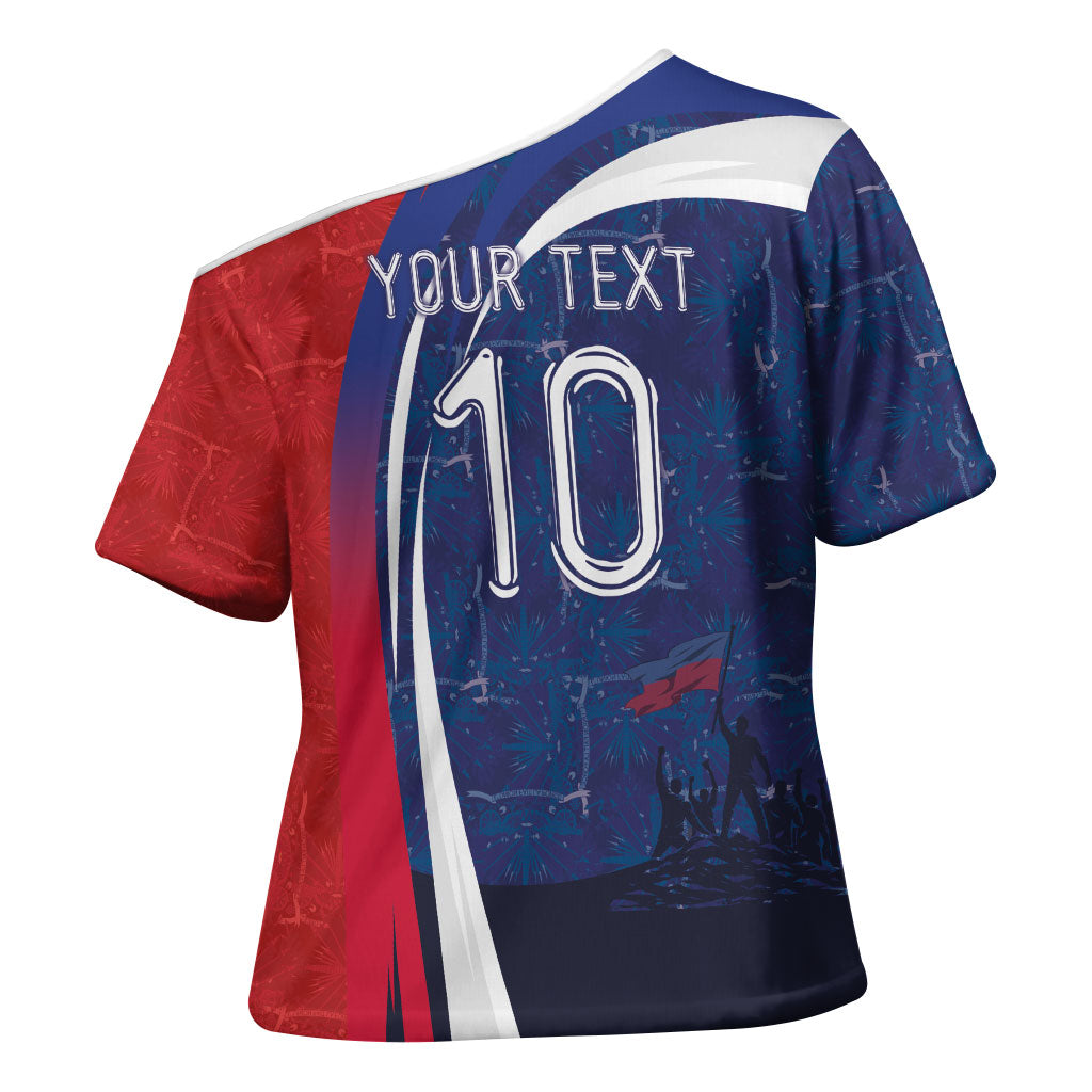 Haiti Football Custom Cross Shoulder Shirt Abstract Graphic Style Patriotic