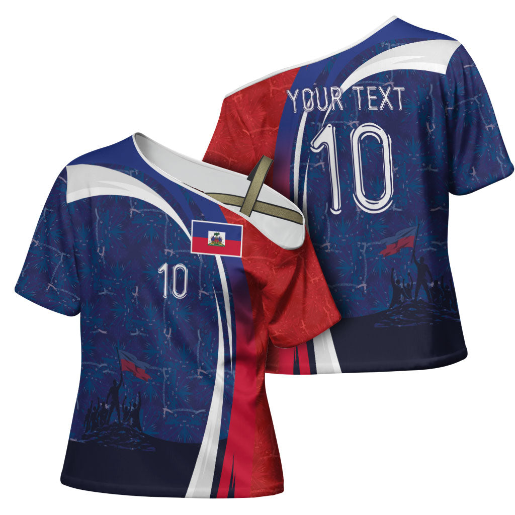 Haiti Football Custom Cross Shoulder Shirt Abstract Graphic Style Patriotic