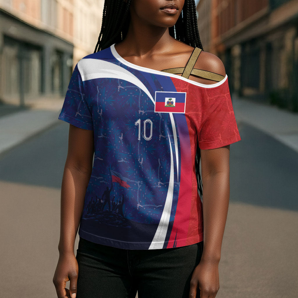 Haiti Football Custom Cross Shoulder Shirt Abstract Graphic Style Patriotic