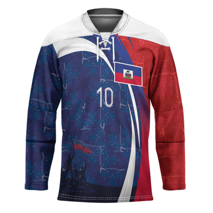 Haiti Football Custom Hockey Jersey Abstract Graphic Style Patriotic