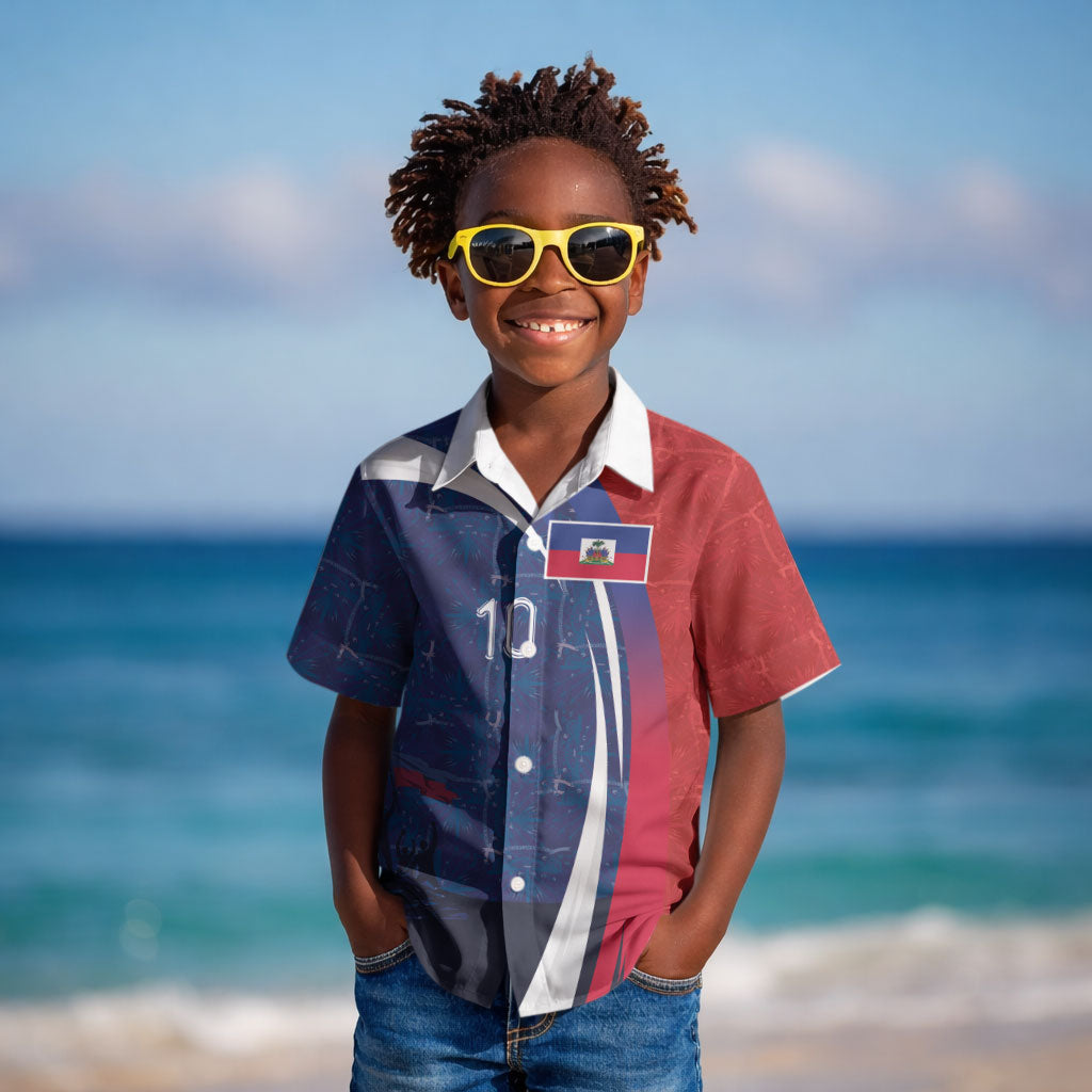 Haiti Football Custom Kid Hawaiian Shirt Abstract Graphic Style Patriotic