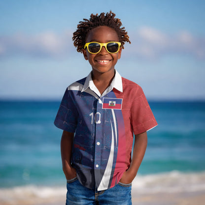 Haiti Football Custom Kid Hawaiian Shirt Abstract Graphic Style Patriotic