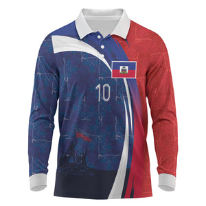 Haiti Football Custom Long Sleeve Polo Shirt Abstract Graphic Style Patriotic