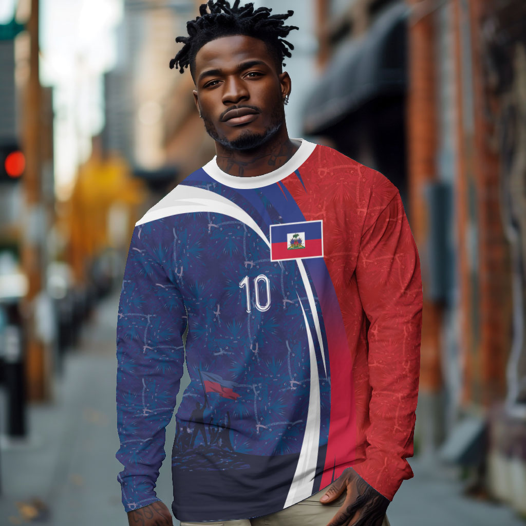 Haiti Football Custom Long Sleeve Shirt Abstract Graphic Style Patriotic