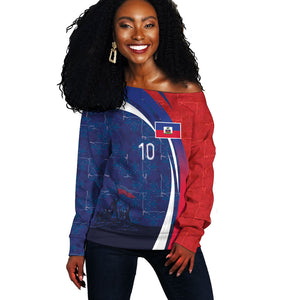 Haiti Football Custom Off Shoulder Sweater Abstract Graphic Style Patriotic