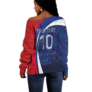 Haiti Football Custom Off Shoulder Sweater Abstract Graphic Style Patriotic